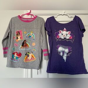 Girls L 10-12 Casual Tees Lot of 2 Princesses Cat Colorful Long and Short Sleeve